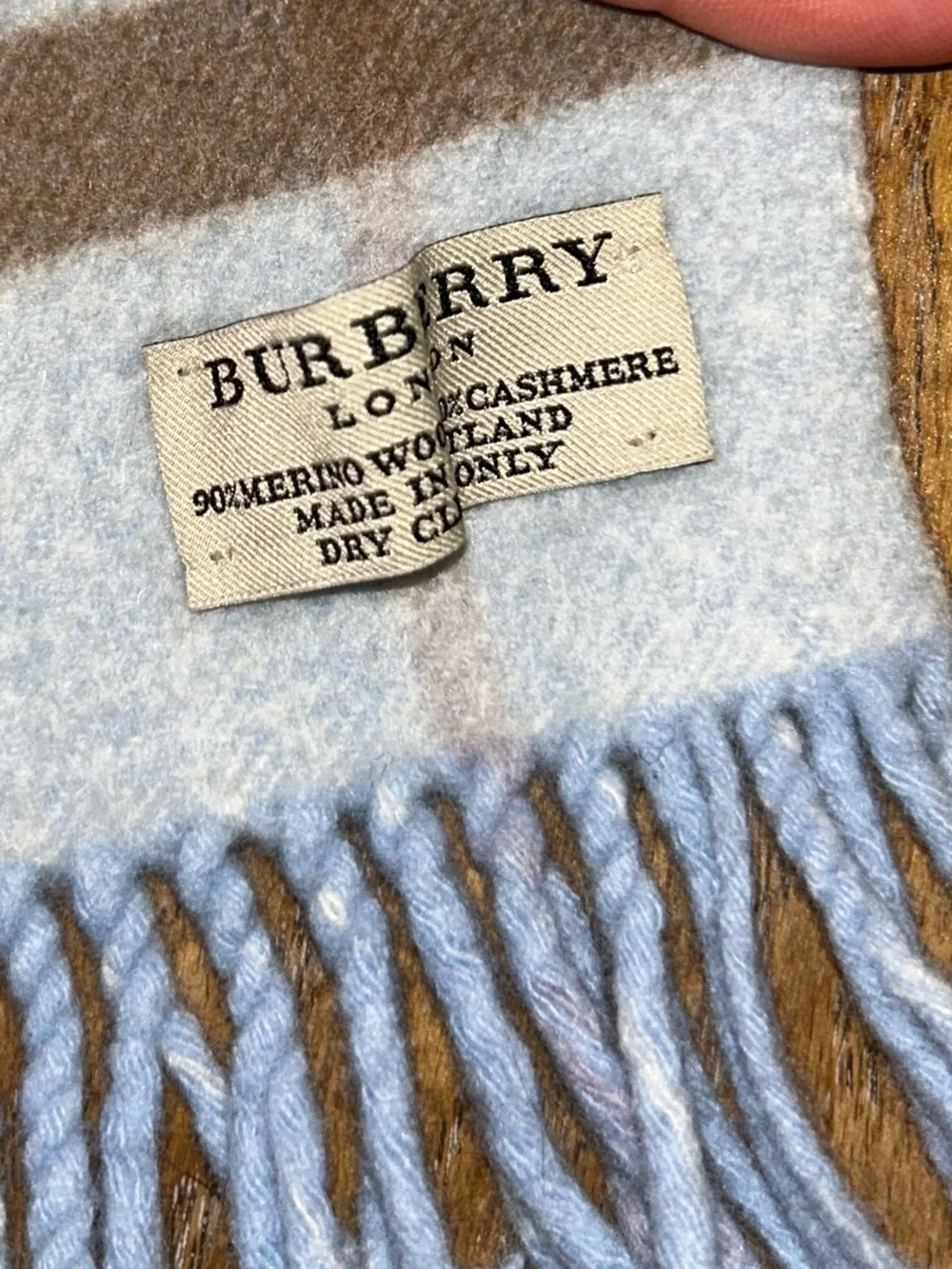 Burberry Light Blue & Brown Classic Check Wool Scarf double sided